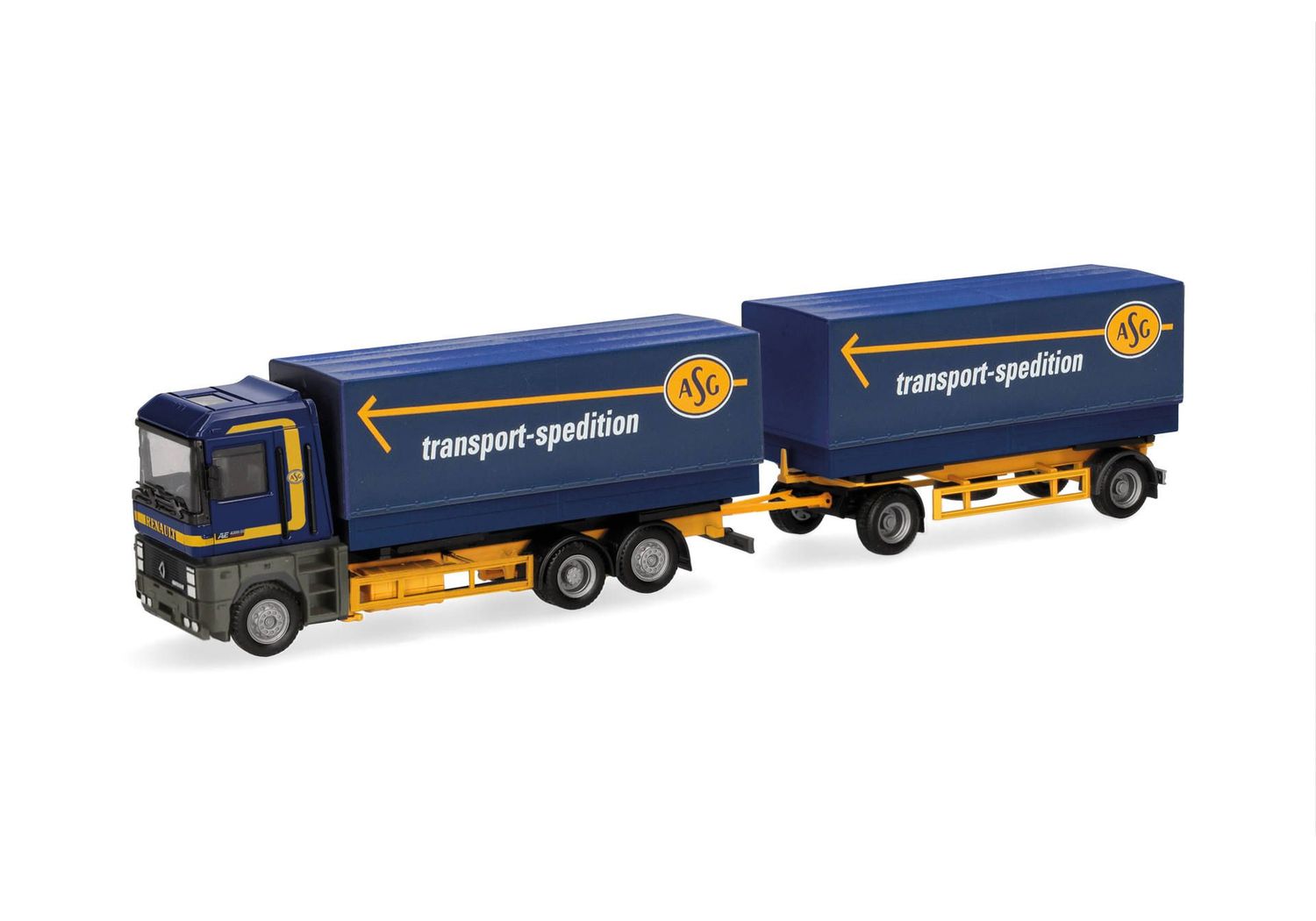 1:87 Herpa - Renault AE Wechselpritschen/planen-Hängerzug "ASG" (Schweden)