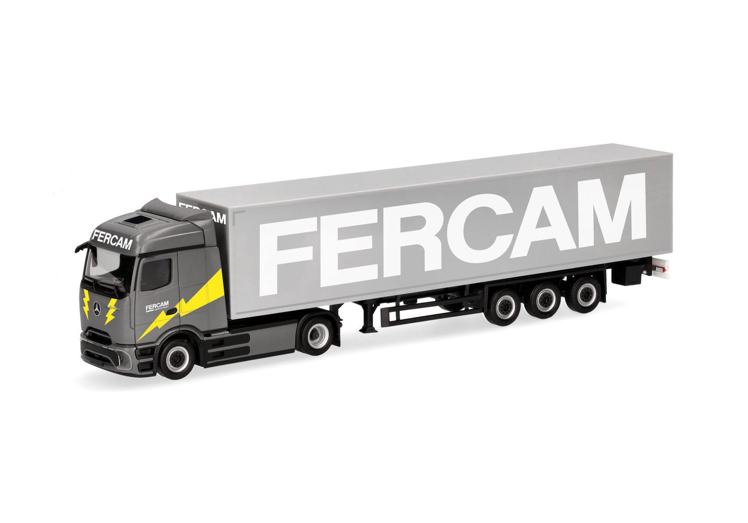 1:87 Herpa - Mercedes-Benz eActros 600 ProCabin Streamspace Gardinenplanen-Sattelzug "Fercam" (Italien)