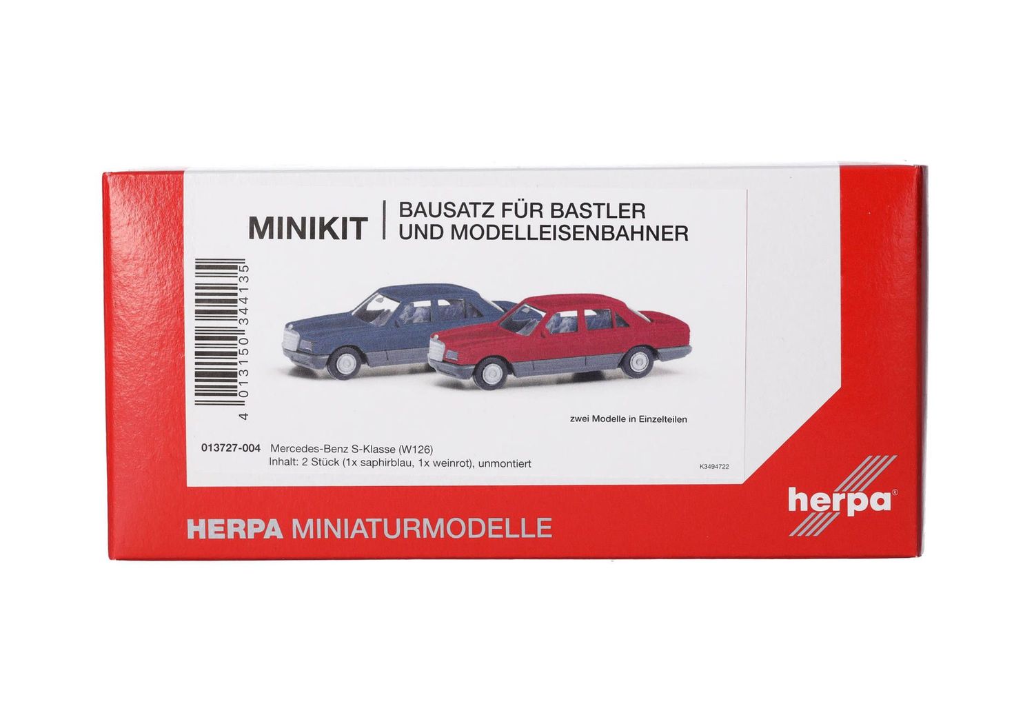 1:87 Herpa - Herpa MiniKit: Mercedes-Benz S-Klasse (W126) saphirblau und weinrot, 2 Stück
