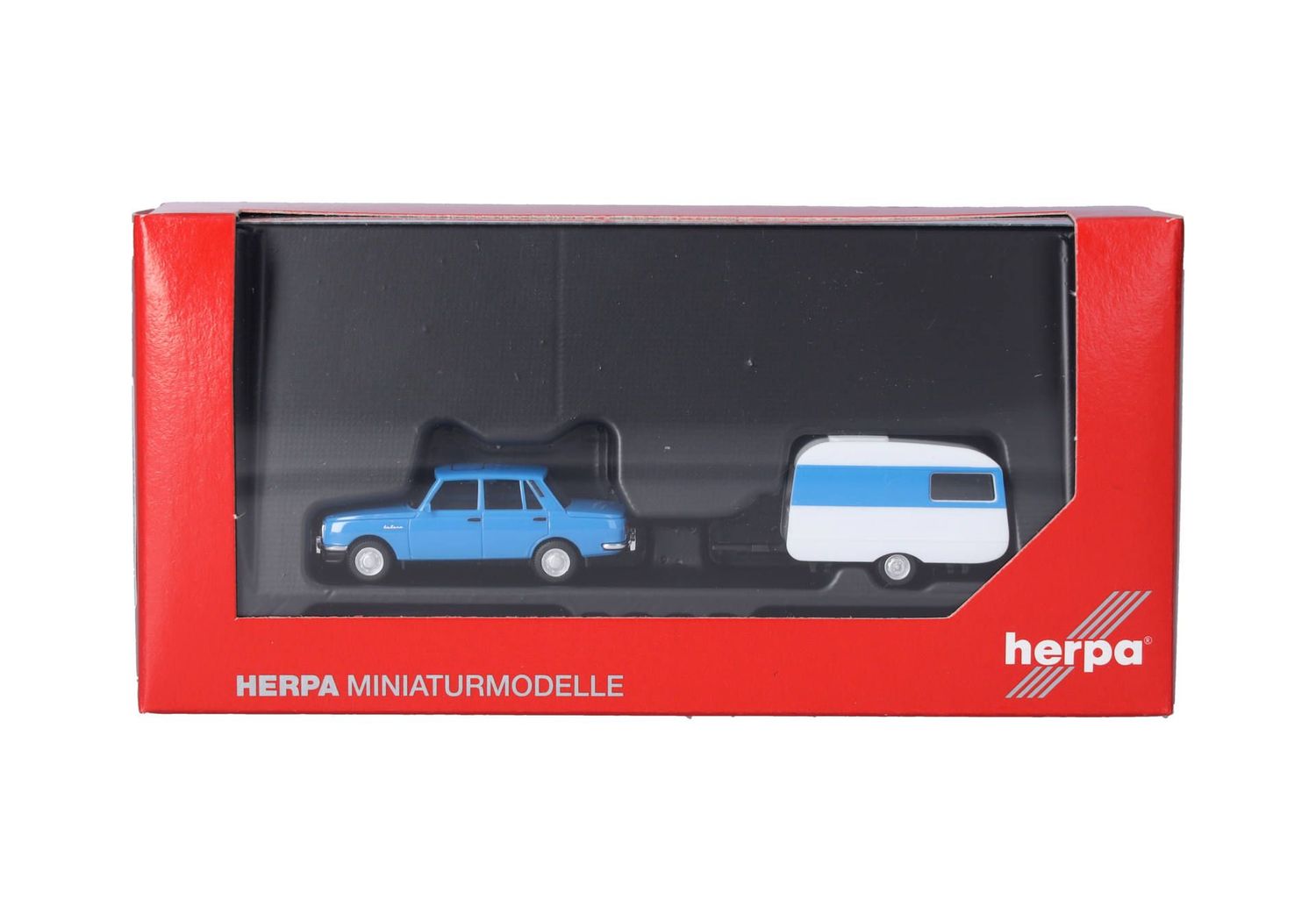 1:87 Herpa - Wartburg 353`82 Limousine mit QEK-Wohnwagen, himmelblau