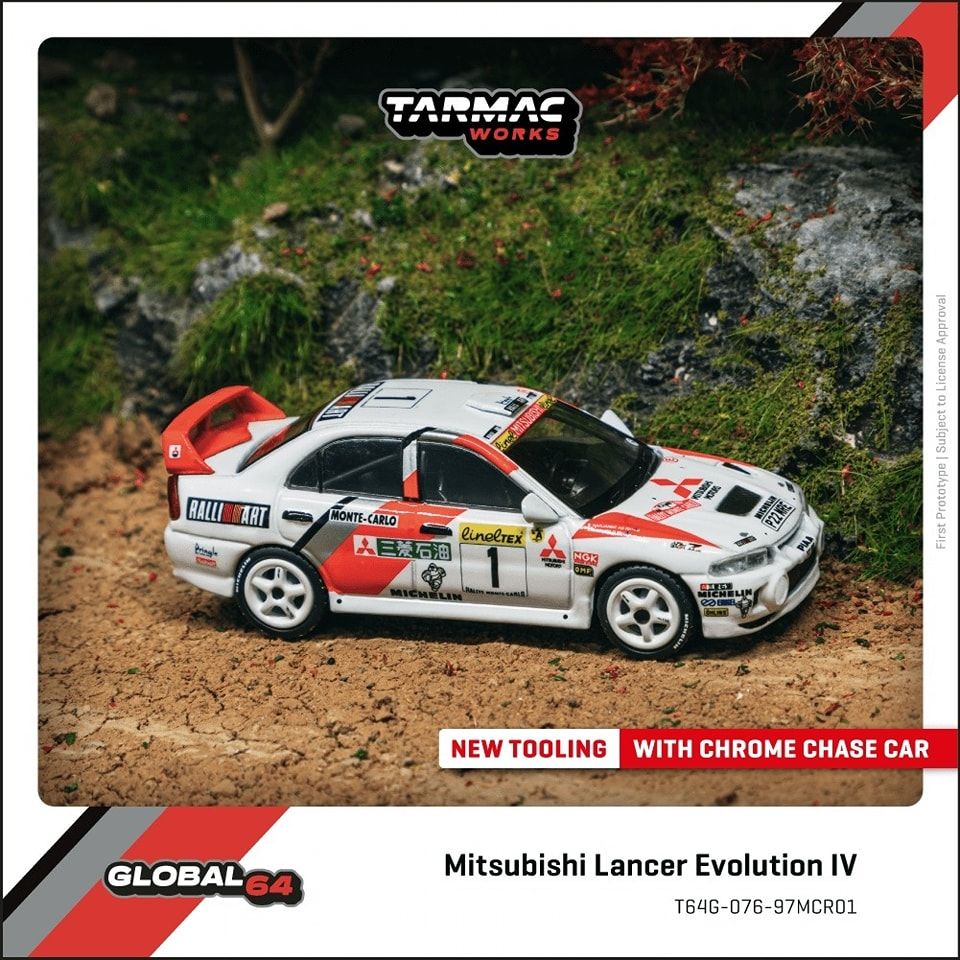 1:64 Tarmac - 1997 Mitsubishi Lancer Evolution IV Rallye Monte-Carlo #1 Tommi Mäkinen/Seppo Harjanne