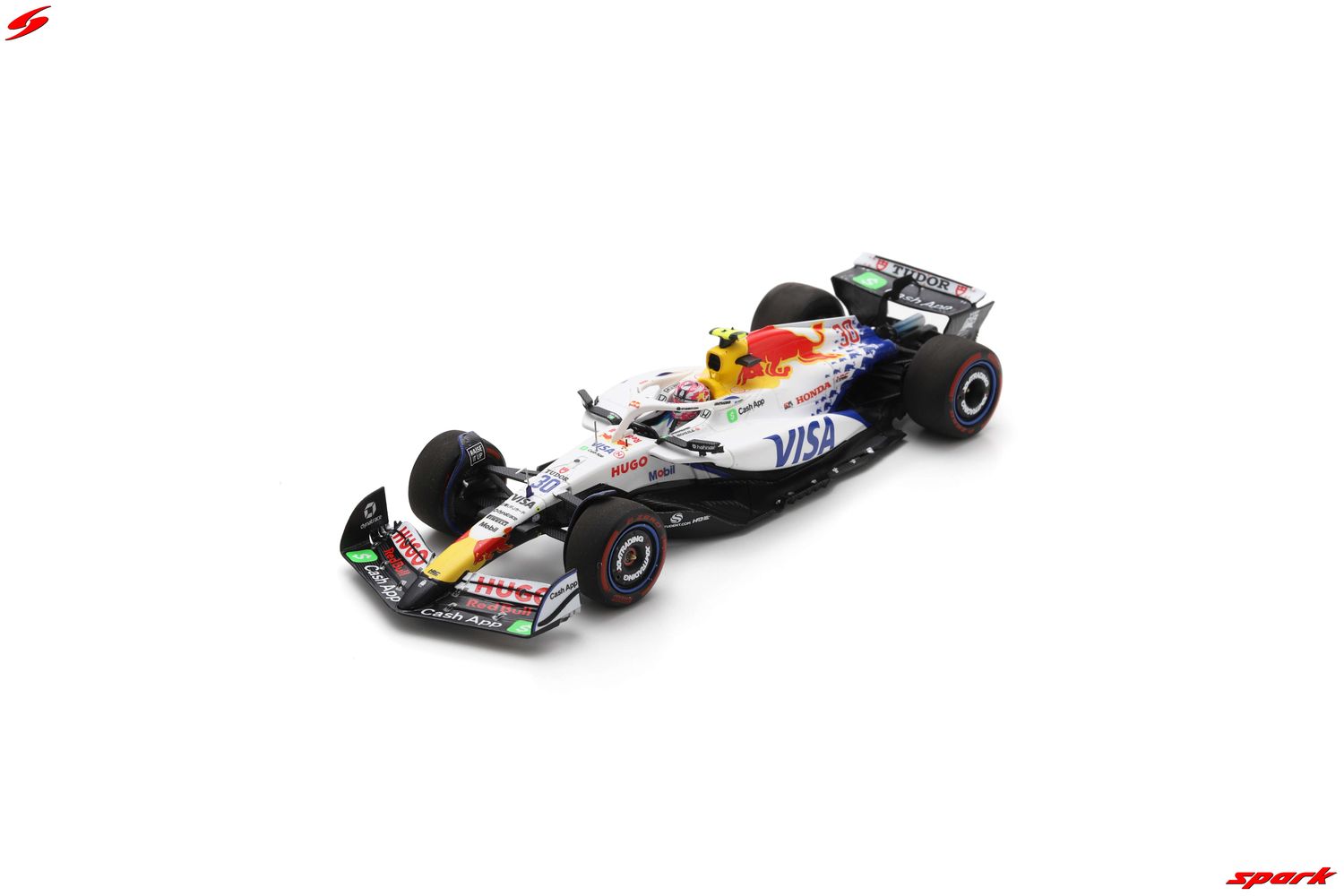 1:43 Spark - Racing Bulls VCARB 02 No.30 Visa Cash App Racing Bulls Formula One Team Japanese GP 2025 Liam Lawson *with Pit Board*
