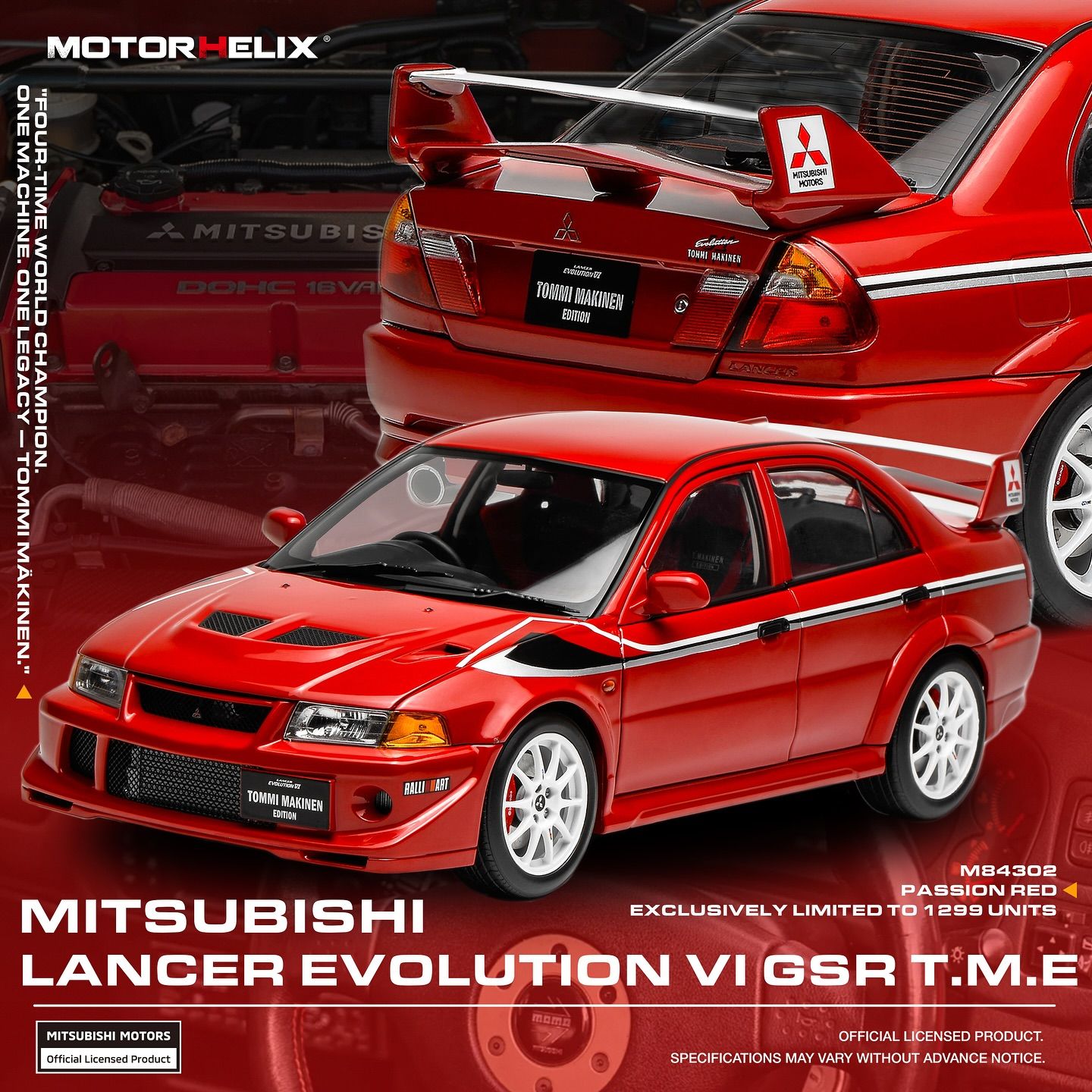 1:18 Motorhelix - 2000 Mitsubishi Lancer Evolution VI GSR T.M.E. Red