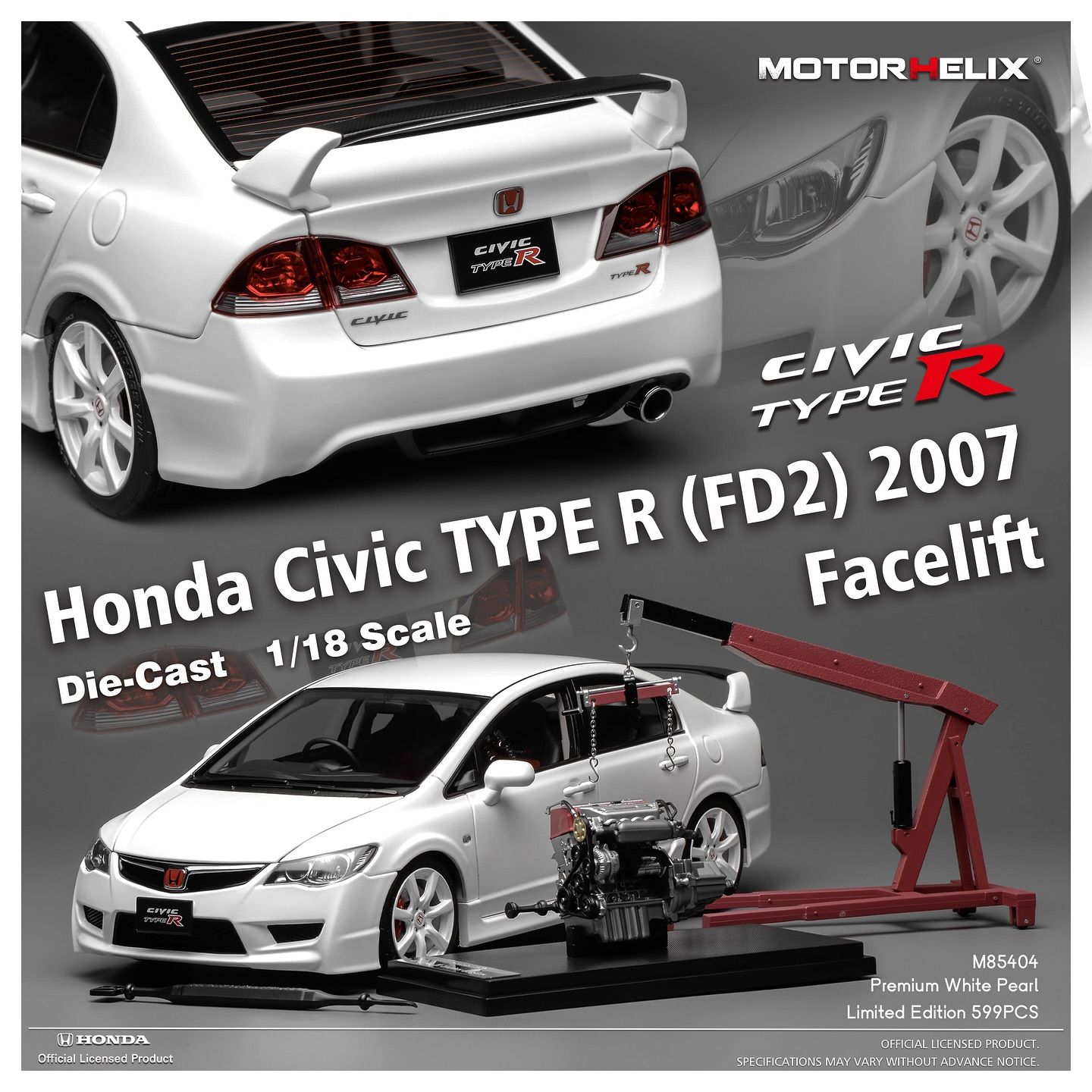 1:18 Motorhelix - Honda Civic Type R (FD2) 2007 Facelift Pearl White
