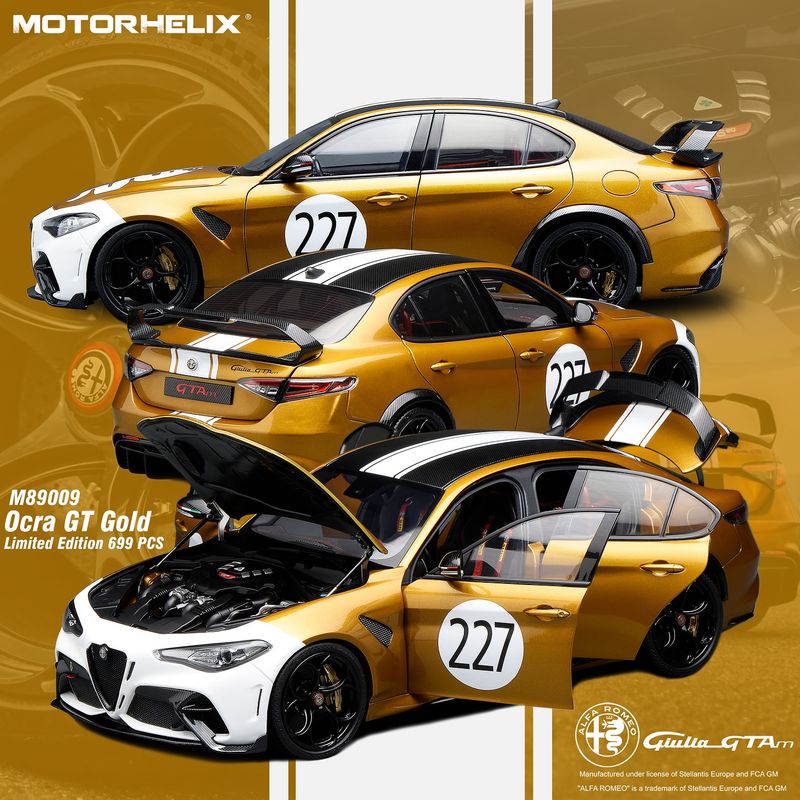 1:18 Motorhelix - 2021 Alfa Romeo Giulia GTAm #227 Gold White 1:18 Motorhelix - 2021 Alfa Romeo Giulia GTAm #227 Gold White