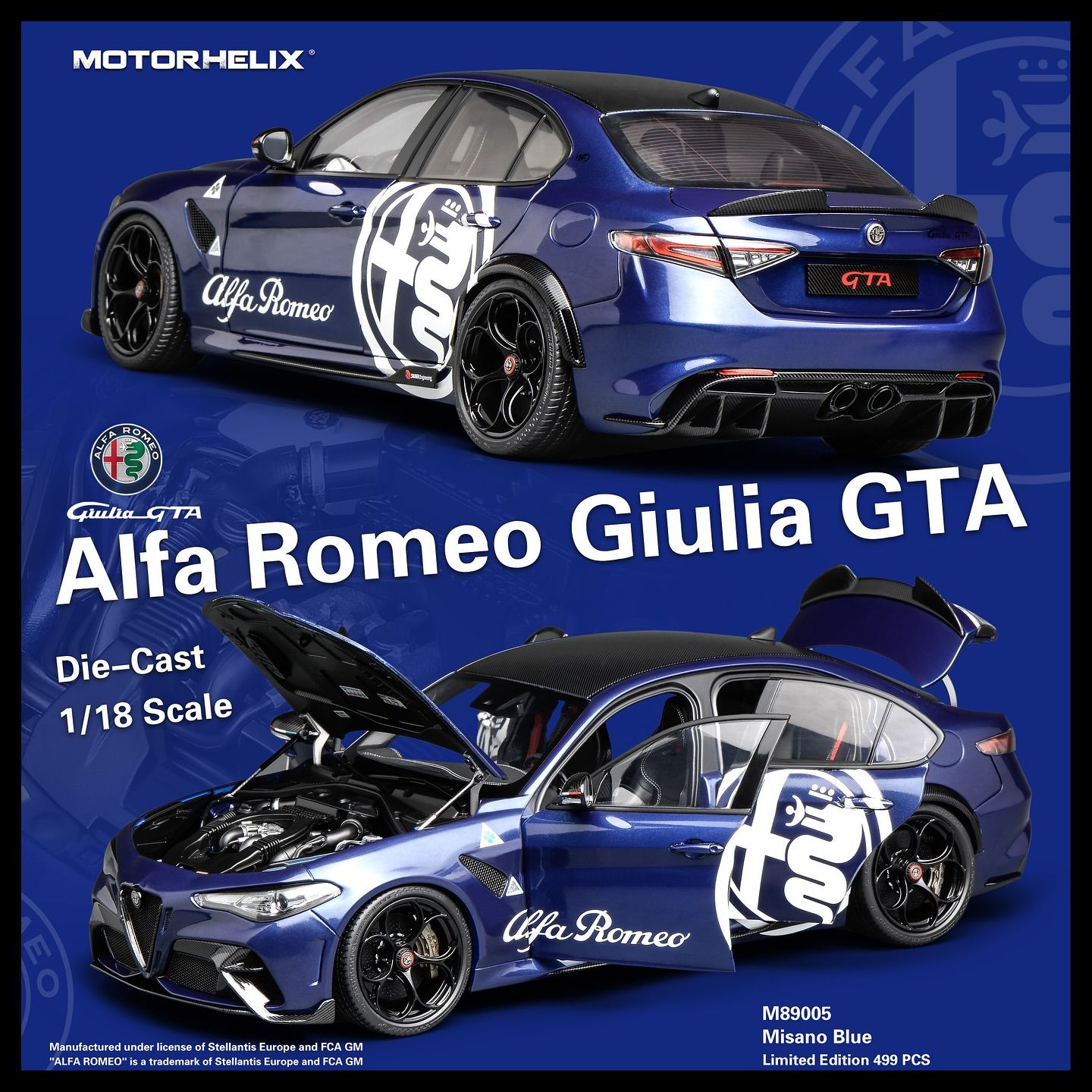 1:18 Motorhelix - 2021 Alfa Romeo Giulia GTA Misano Blue
