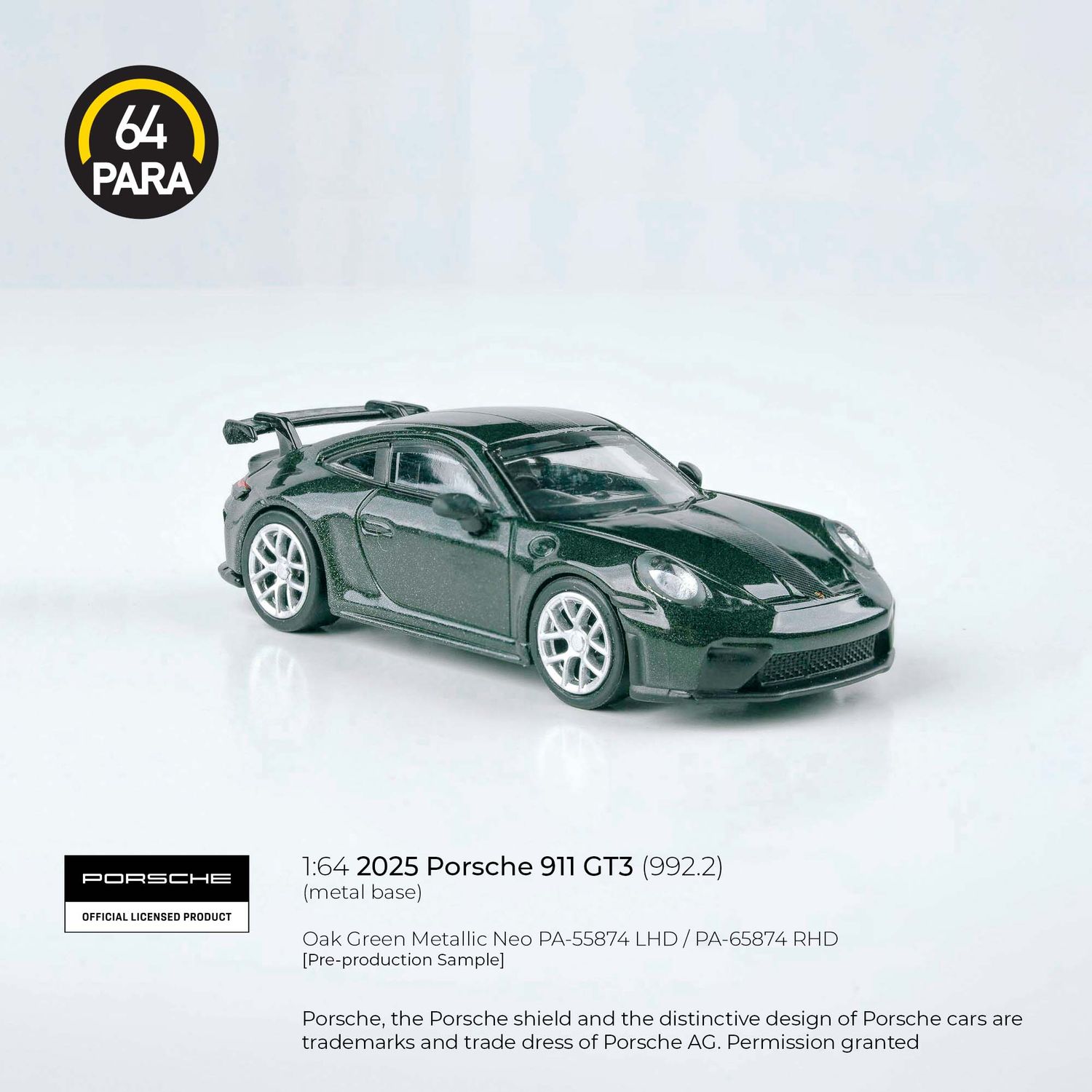 1:64 Para64 - 2025 Porsche 911 GT3 (992.2), Oak Green Metallic Neo LHD