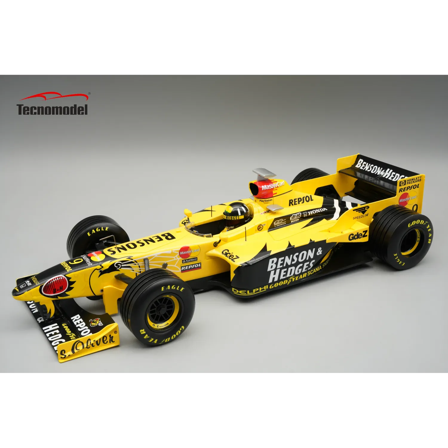 1:18 Tecnomodel - Jordan F1 198 Honda MF-301 HC #9 Winner Belgium GP 1998 D. Hill *With Driver Figure*