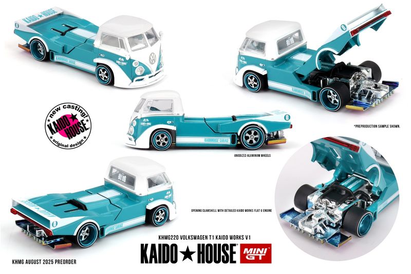 1:64 Mini GT - 1972 Volkswagen T1 Pickup Kaido Works v1 Türkis