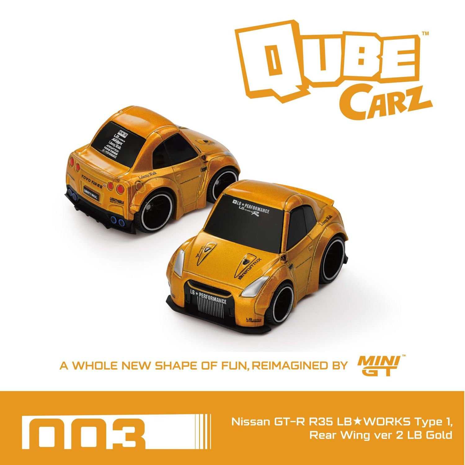 1:64 Mini GT Qube  Carz - Nissan GT-R R35 Liberty Walk Type 1 Rear Wing v2 Gold