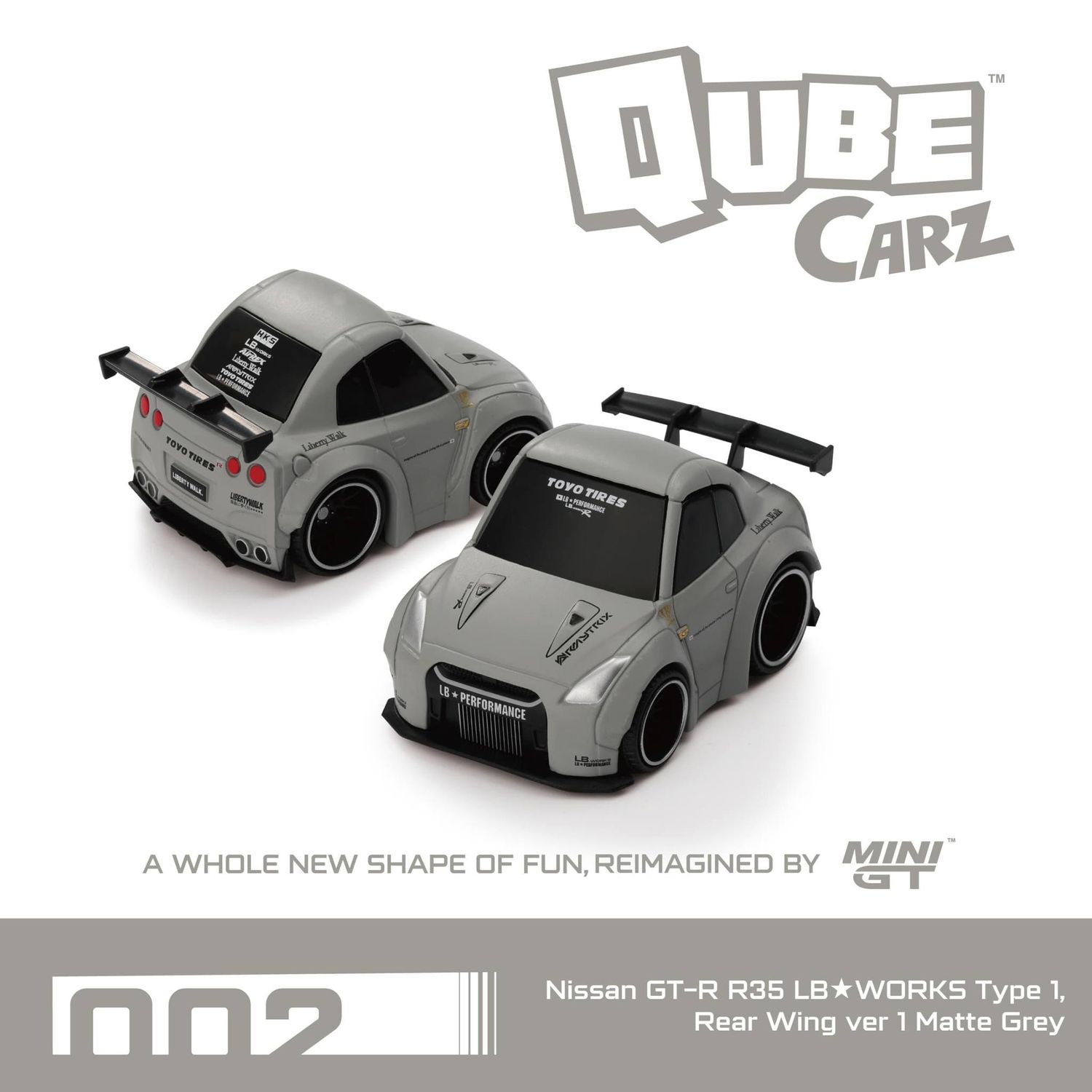 1:64 Mini GT Qube  Carz - Nissan GT-R R35 Liberty Walk Type 1 Rear Wing v1 Matt Grey