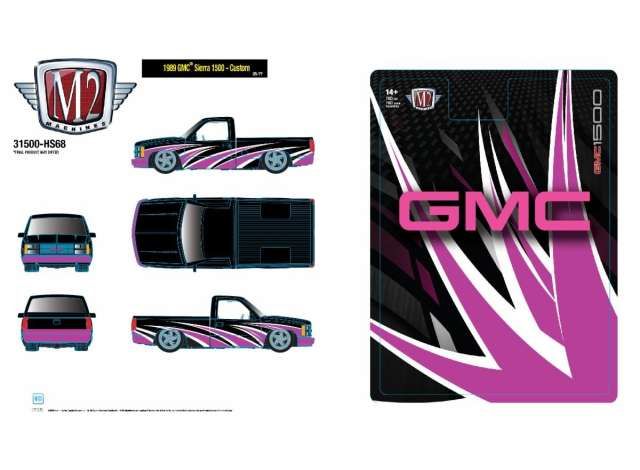 1:64 M2 Machines - 1989 GMC Sierra 1500 Custom, magenta/black