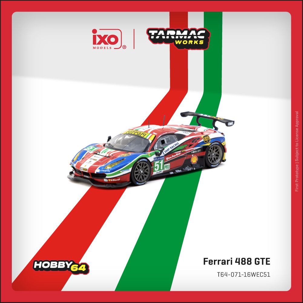 1:64 Tarmac - 2016 Ferrari 488 GTE #51 G.Bruni/J. Calado/A.Pier Guidi 24h of Le Mans