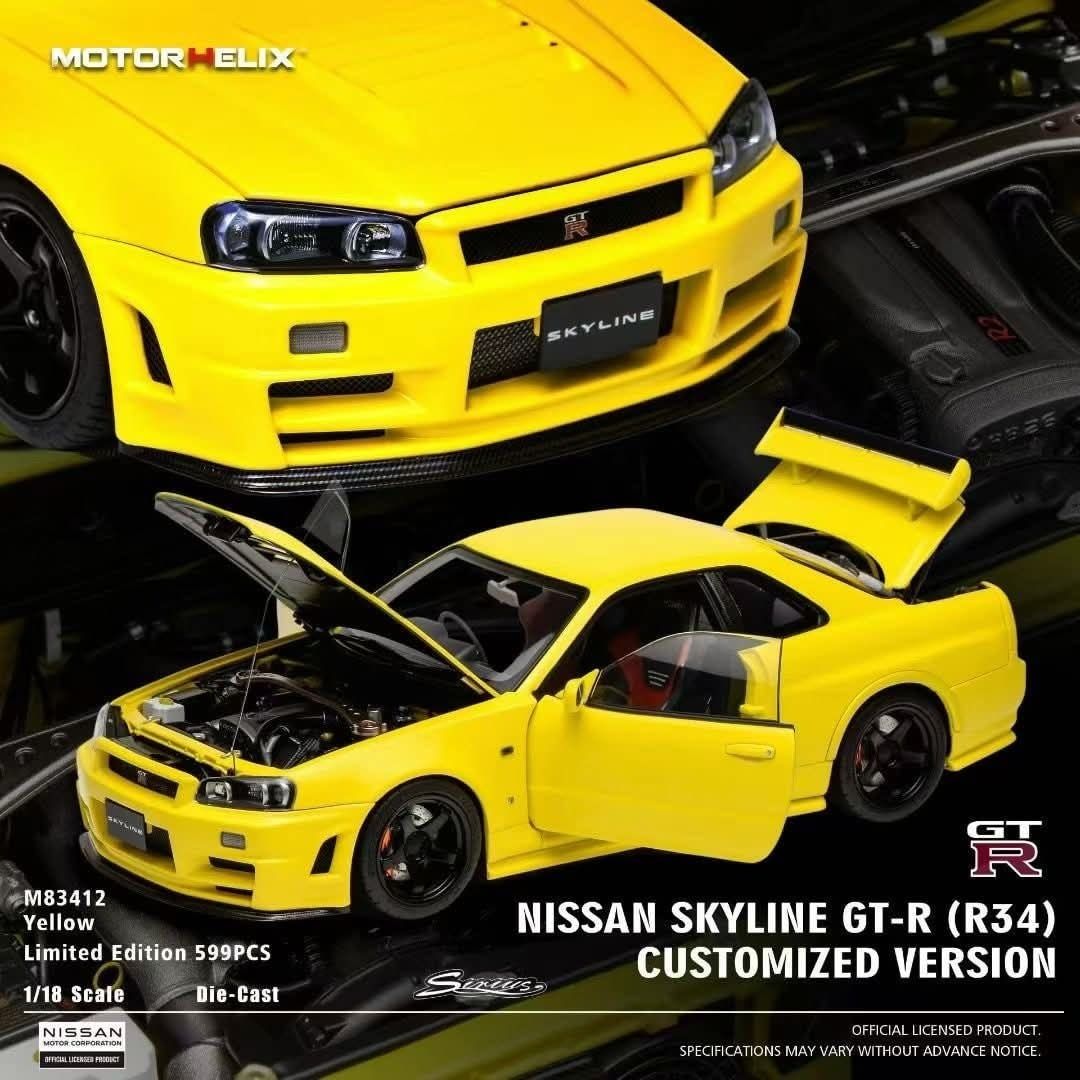 1:18 Motorhelix - 1999 Nissan Skyline GT/R (R34) Yellow