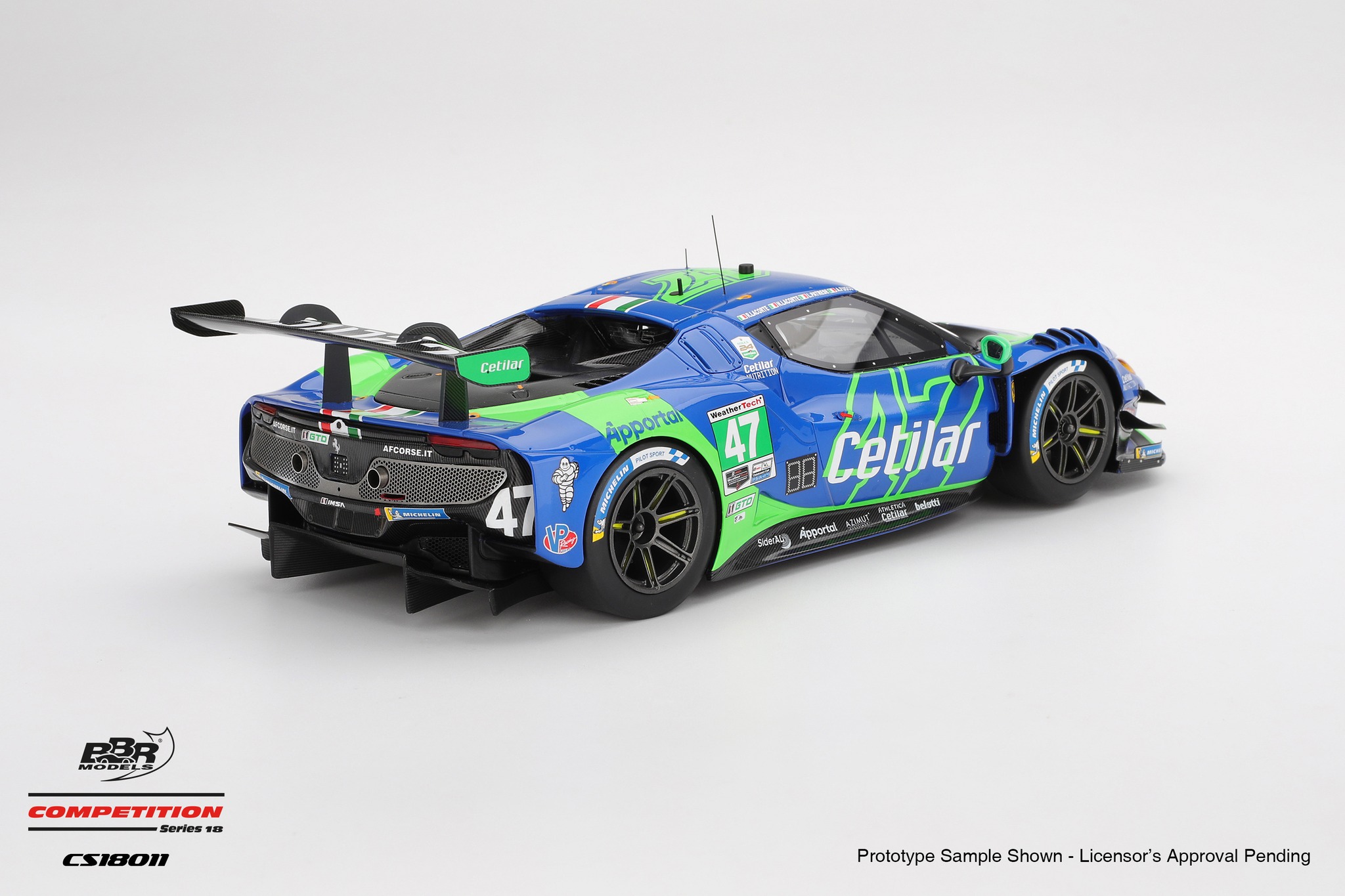 1:18 BBR - 2025 Ferrari 296 GT3 #47 Cetilar Racing IMSA Daytona 24hrs L. Patrese - A. Fuoco - R. Lacorte - N. Lacorte