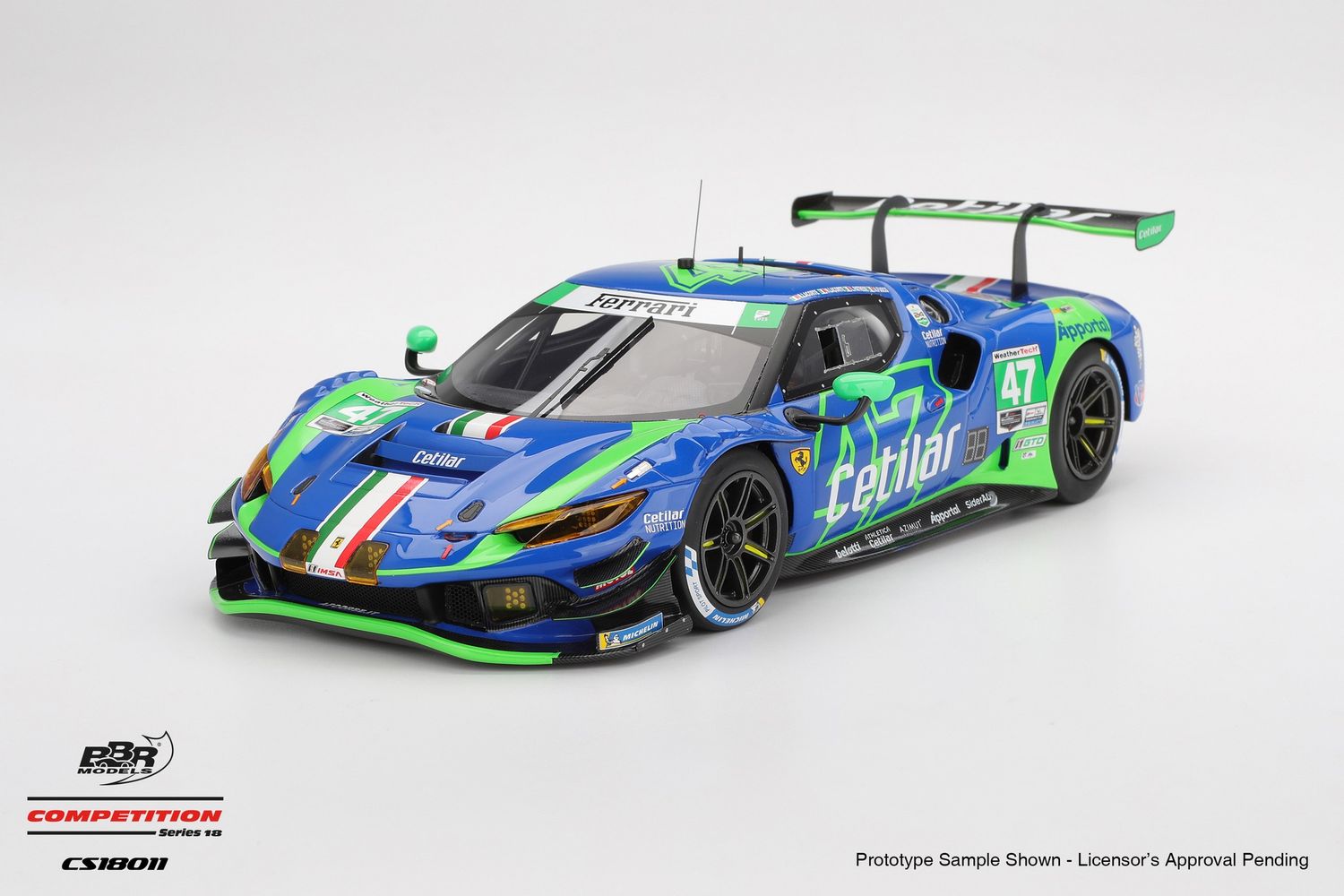 1:18 BBR - 2025 Ferrari 296 GT3 #47 Cetilar Racing IMSA Daytona 24hrs L. Patrese - A. Fuoco - R. Lacorte - N. Lacorte
