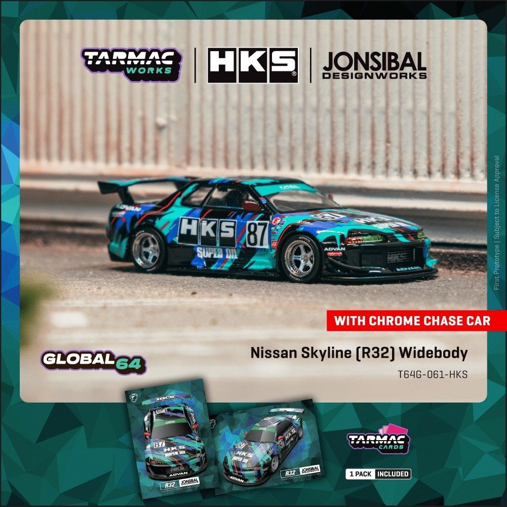 1:64 Tarmac - Nissan Skyline (R32) Widebody *HKS* *Tarmac Cards*