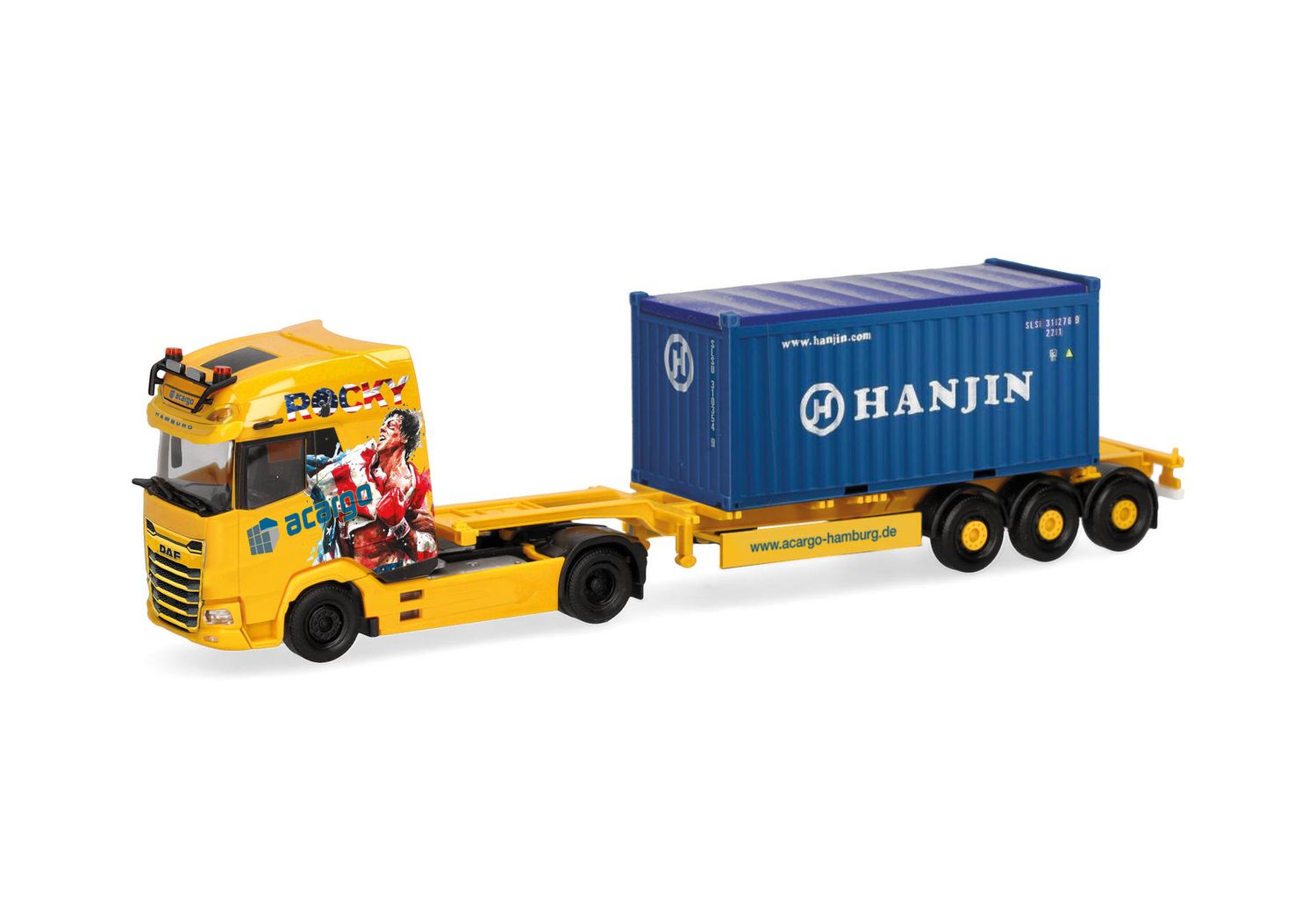1:87 Herpa - DAF XG+ Container-Sattelzug  1:87 Herpa - DAF XG+ Container-Sattelzug "Acargo / 20 ft. Open Top Hanjin"