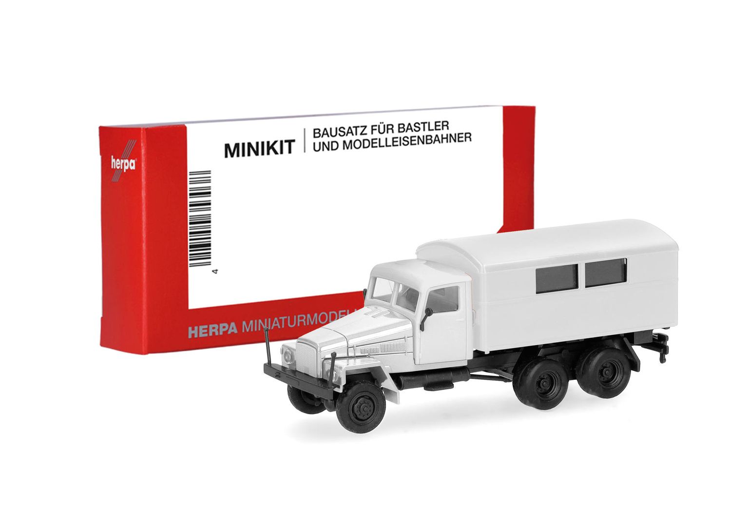 1:87 Herpa - Herpa MiniKit: IFA G5 Koffer-LKW mit Fenstern 3achs, weiß