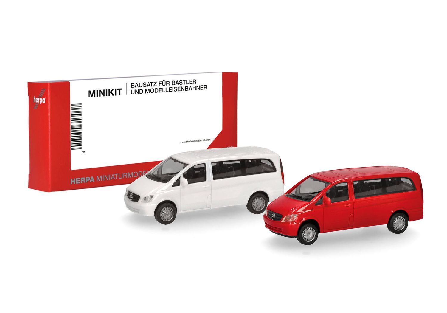 1:87 Herpa - Herpa MiniKit: Mercedes-Benz Vito Bus (W639 facelift / 2010), weiß und rot (2 Stück)