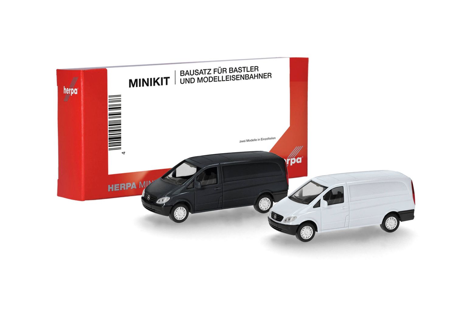1:87 Herpa - Herpa MiniKit: Mercedes-Benz Vito Kasten (W639 / 2003), weiß und schwarz (2 Stück) 1:87 Herpa - Herpa MiniKit: Mercedes-Benz Vito Kasten (W639 / 2003), weiß und schwarz (2 Stück)