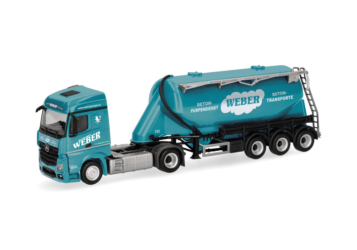 1:87 Herpa - Mercedes-Benz Actros '18 Streamspace Eutersilo-Sattelzug "Weber Betonpumpen" (Österreich)