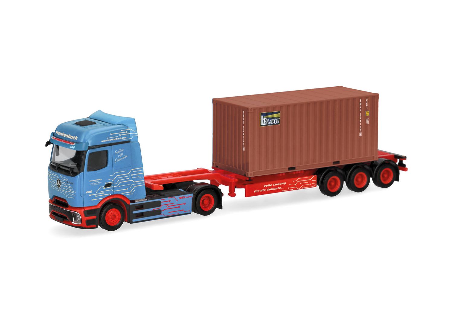 1:87 Herpa - Mercedes-Benz eActros ProCabin BigSpace 20 ft. Container-Sattelzug  1:87 Herpa - Mercedes-Benz eActros ProCabin BigSpace 20 ft. Container-Sattelzug "Frankenbach"