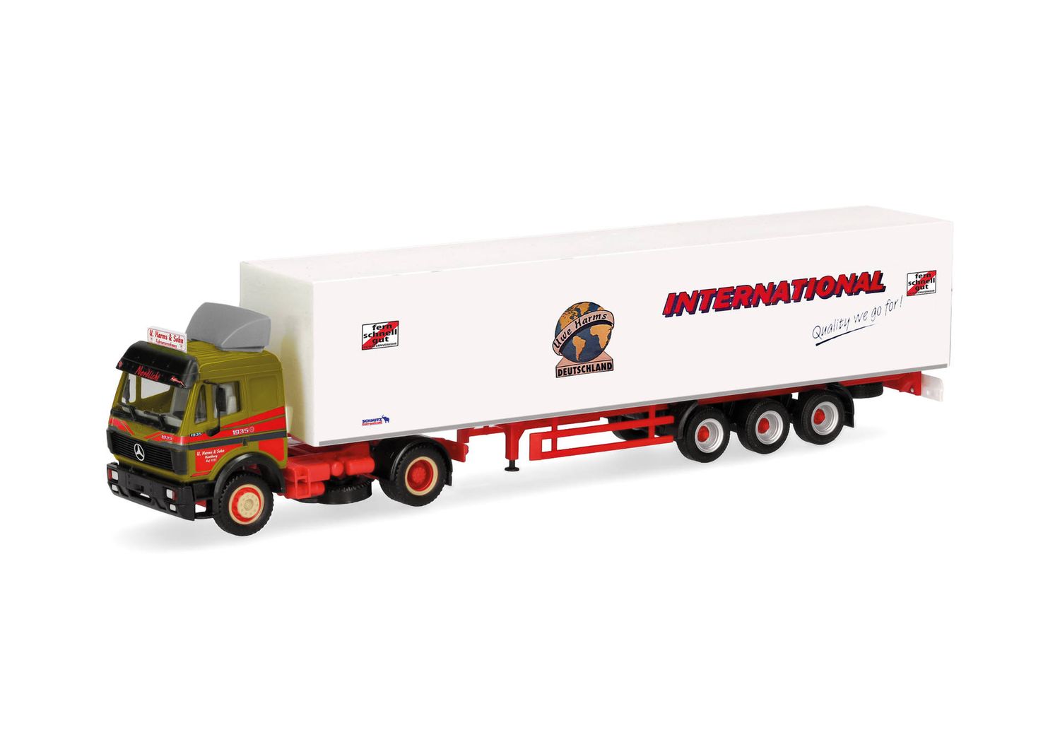 1:87 Herpa - Mercedes-Benz SK '88 Koffer-Sattelzug  1:87 Herpa - Mercedes-Benz SK '88 Koffer-Sattelzug "Uwe Harms International"