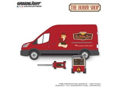 1:64 Greenlight - 2019 Ford Transit LWB High Roof Mobile Mechanic with Car Jack and Battery *The Hobby Shop Series 17*