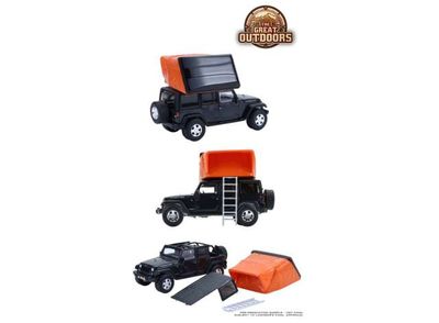 1:64 Greenlight - 2008 Jeep Wrangler Unlimited Rubicon *The Great Outdoors Series 4*, dark charcoal with Modern Rooftop Camper 1:64 Greenlight - 2008 Jeep Wrangler Unlimited Rubicon *The Great Outdoors Series 4*, dark charcoal with Modern Rooftop Camper
