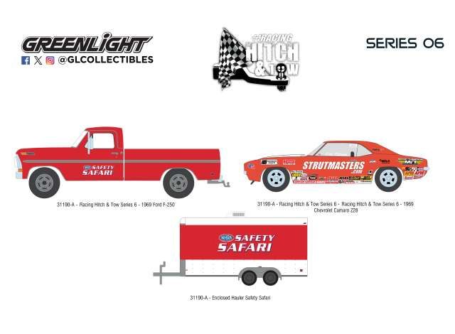 1:64 Greenlight - 2017 Ram 2500 and 2024 Ford Mustang GT Gulf with Flatbed Trailer *Racing Hitch & Tow Series 6*