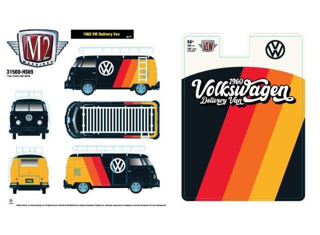 1:64 M2 Machines - 1960 Volkswagen Delivery Van, black/red/orange