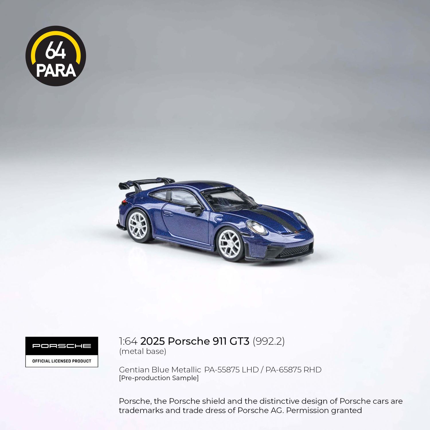1:64 Para64 - 2024 Porsche 911 992-2 GT3 Blue Metallic 1:64 Para64 - 2024 Porsche 911 992-2 GT3 Blue Metallic