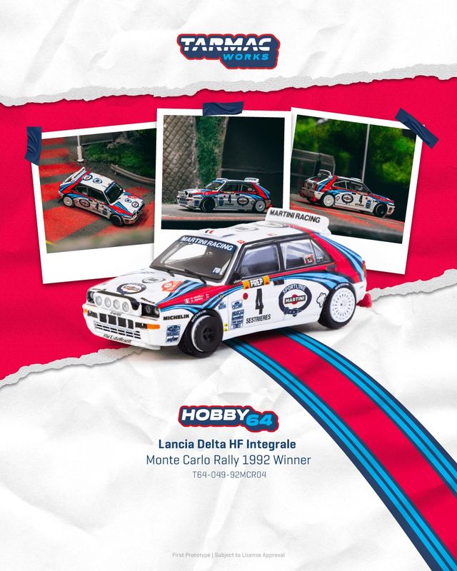 1:64 Tarmac - 1992 Lancia Delta HF Integrale #4 Didier Auriol/Bernard Occelli Monte Carlo Rally Winner 1:64 Tarmac - 1992 Lancia Delta HF Integrale #4 Didier Auriol/Bernard Occelli Monte Carlo Rally Winner