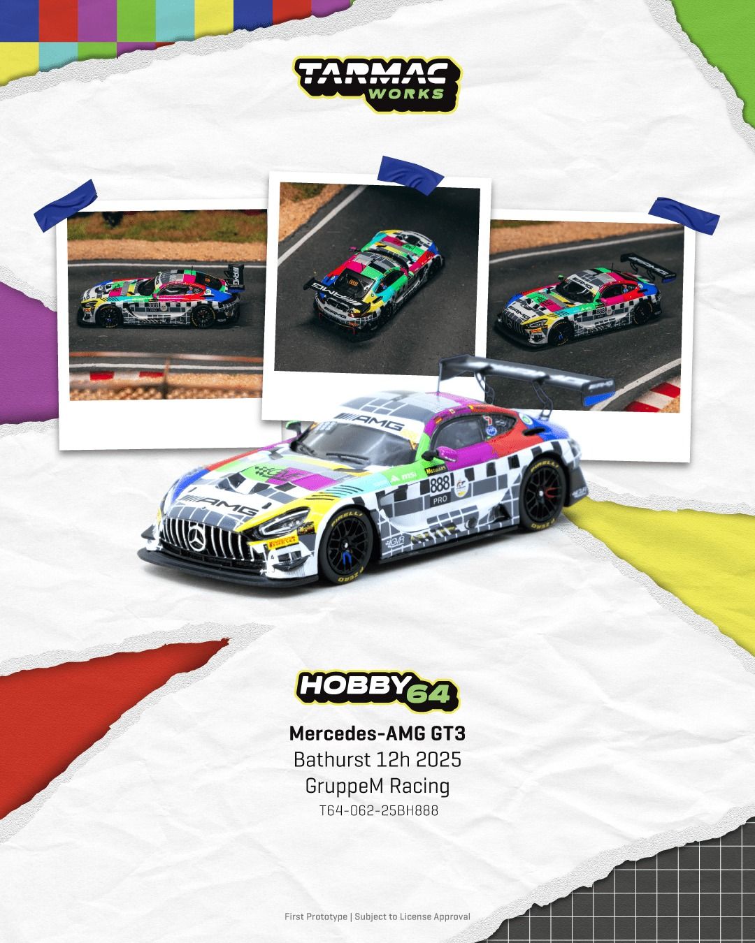 1:64 Tarmac - 2025 Mercedes-AMG GT3, #888 Maro Engel/Mikaël Grenier/Maxime Martin Bathurst 12h 2025 GruppeM Racing