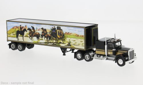 1:87 Brekina - Kenworth W 900 Koffer-SZ, schwarz/gold, 1977