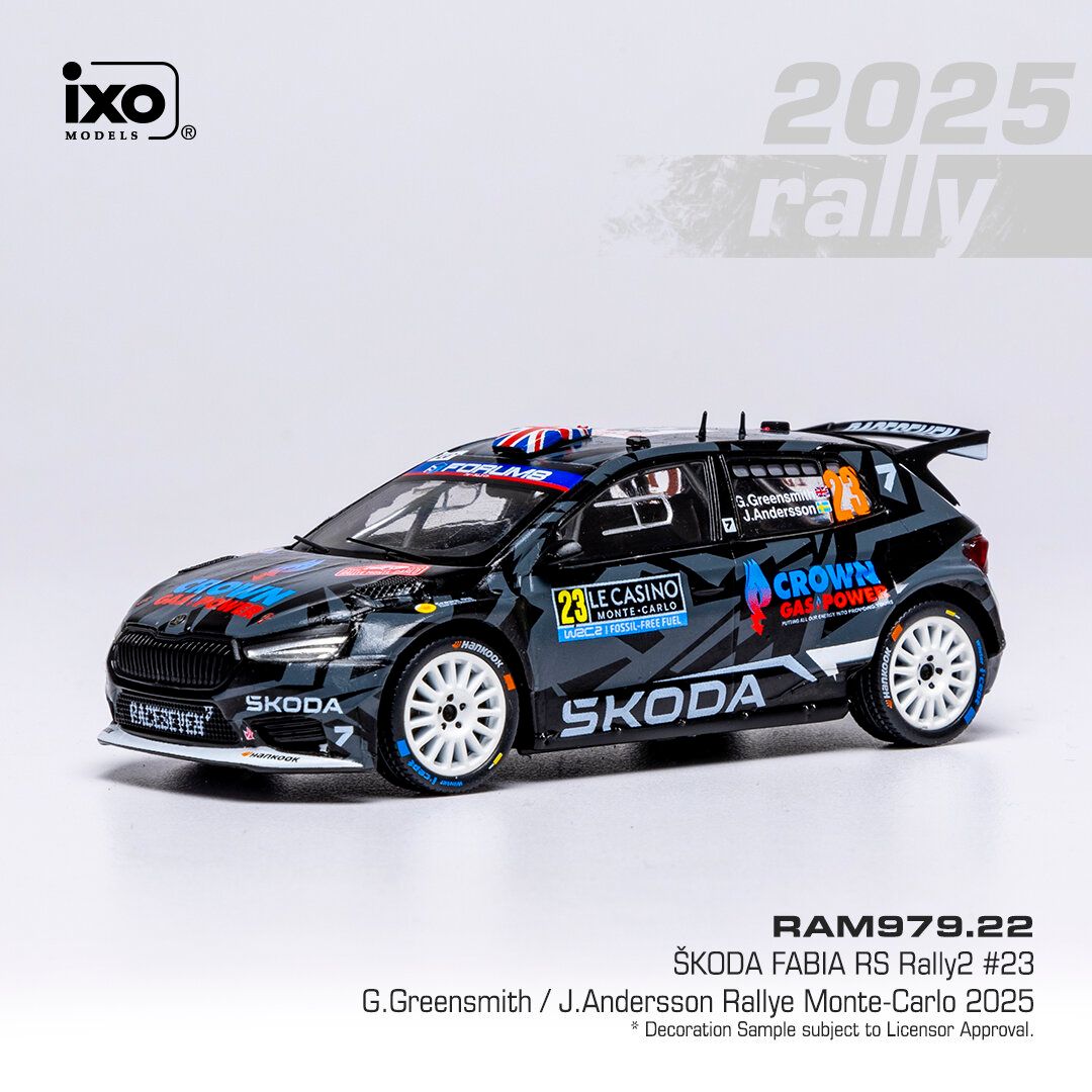 1:43 Ixo - Skoda Fabia RS Rally2, WRC, Rally Monte Carlo, 2025, #23 G. Greensmith - J. Andersson 1:43 Ixo - Skoda Fabia RS Rally2, WRC, Rally Monte Carlo, 2025, #23 G. Greensmith - J. Andersson