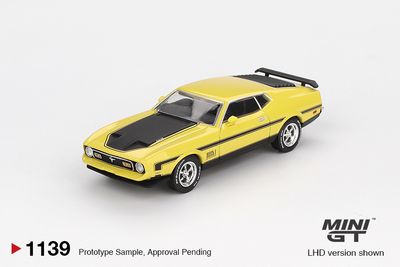 1:64 Mini GT - 1971 Ford Mustang Mach 1, grabber yellow 1:64 Mini GT - 1971 Ford Mustang Mach 1, grabber yellow