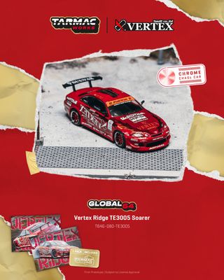 1:64 Tarmac - Vertex Ridge TE3005 Soarer, red *Tarmac Cards* 1:64 Tarmac - Vertex Ridge TE3005 Soarer, red *Tarmac Cards*