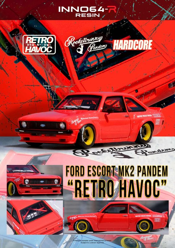 1:64 Inno64 - Ford Escort MK2 Pandem *Emotion* Retro Havoc, red
