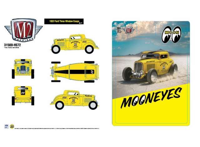 1:64 M2 Machines - 1932 Ford Three Window Coupe, yellow