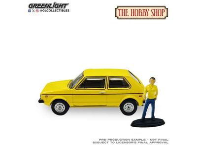 1:64 Greenlight - 1977 Volkswagen Rabbit *The Hobby Shop Series 17*, Riyad yellow with Female Customer