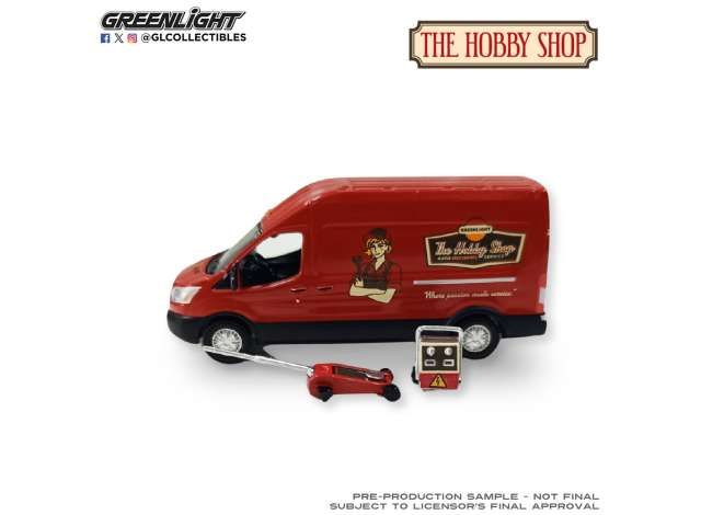1:64 Greenlight - 2019 Ford Transit LWB High Roof Mobile Mechanic with Car Jack and Battery *The Hobby Shop Series 17* 1:64 Greenlight - 2019 Ford Transit LWB High Roof Mobile Mechanic with Car Jack and Battery *The Hobby Shop Series 17*
