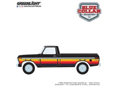 1:64 Greenlight - 1977 Ford F-100 with Bed Cover *Blue Collar Collection Series 15*, black with free wheeling stripes