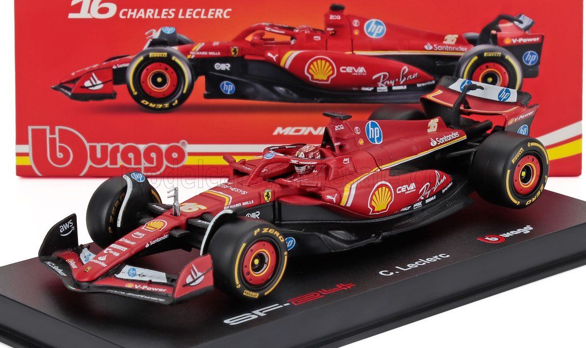 1:43 Bburago Signature - Ferrari F1 SF-24 Team Scuderia Ferrari #55 3rd Monaco GP 2024 Carlos Sainz - Mit Fahrer & Vitrine *Carmodel Exclusiv*