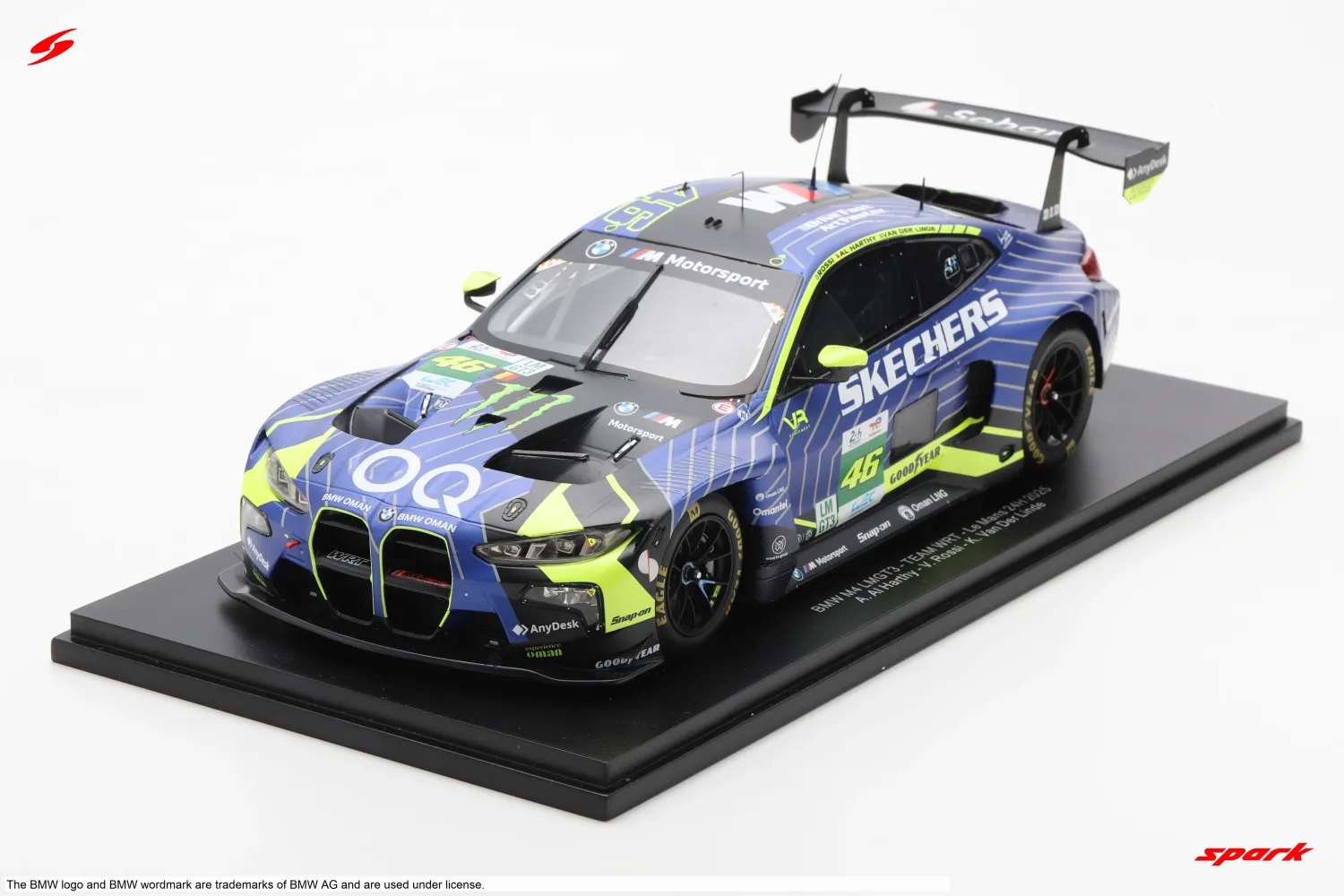 1:18 Spark - BMW M4 LMGT3 No.46 TEAM WRT Le Mans 24H 2025 A. Al Harthy - V. Rossi - K. Van Der Linde 1:18 Spark - BMW M4 LMGT3 No.46 TEAM WRT Le Mans 24H 2025 A. Al Harthy - V. Rossi - K. Van Der Linde
