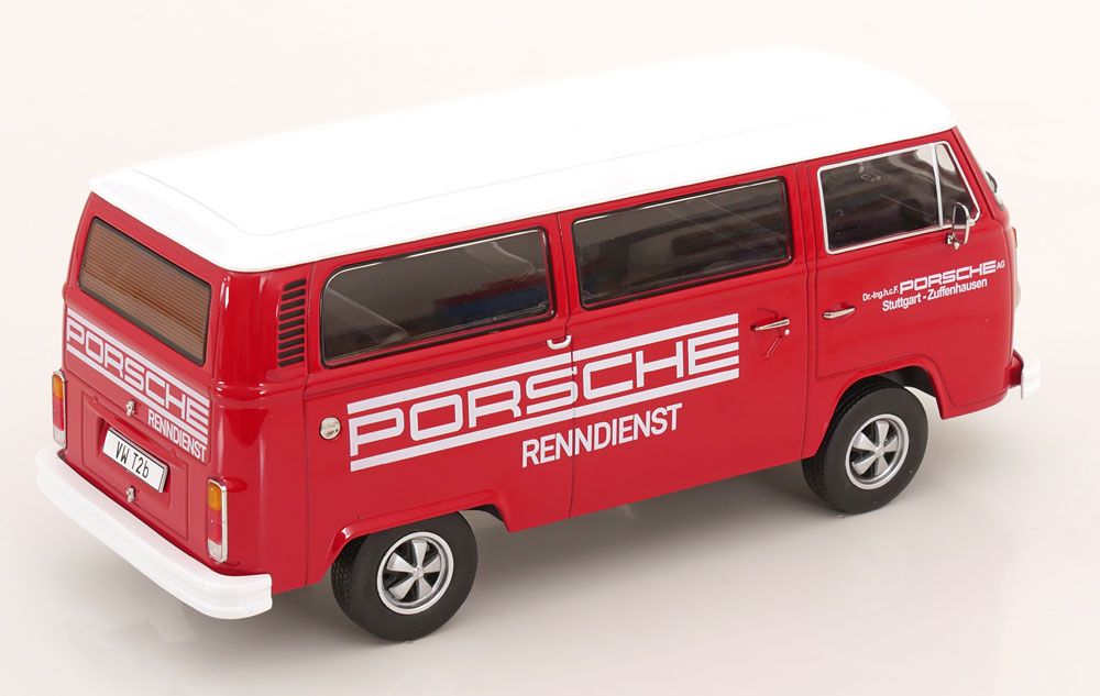 1:18 KK Scale - VW Bus T2b Porsche Renndienst Fuchs-Felgen 1972 rot/weiß