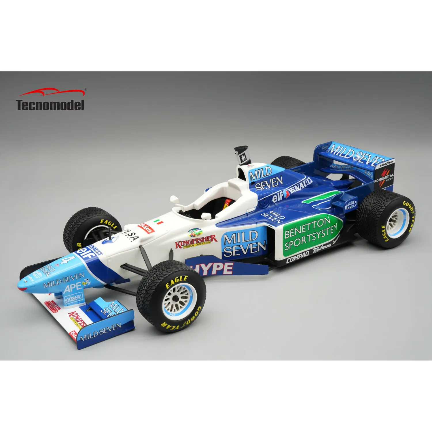 1:18 Tecnomodel - Benetton F1 B196 Team renault Mild Seven #4 Spanish GP 1996 G. Berger *With Rain Tires* 1:18 Tecnomodel - Benetton F1 B196 Team renault Mild Seven #4 Spanish GP 1996 G. Berger *With Rain Tires*