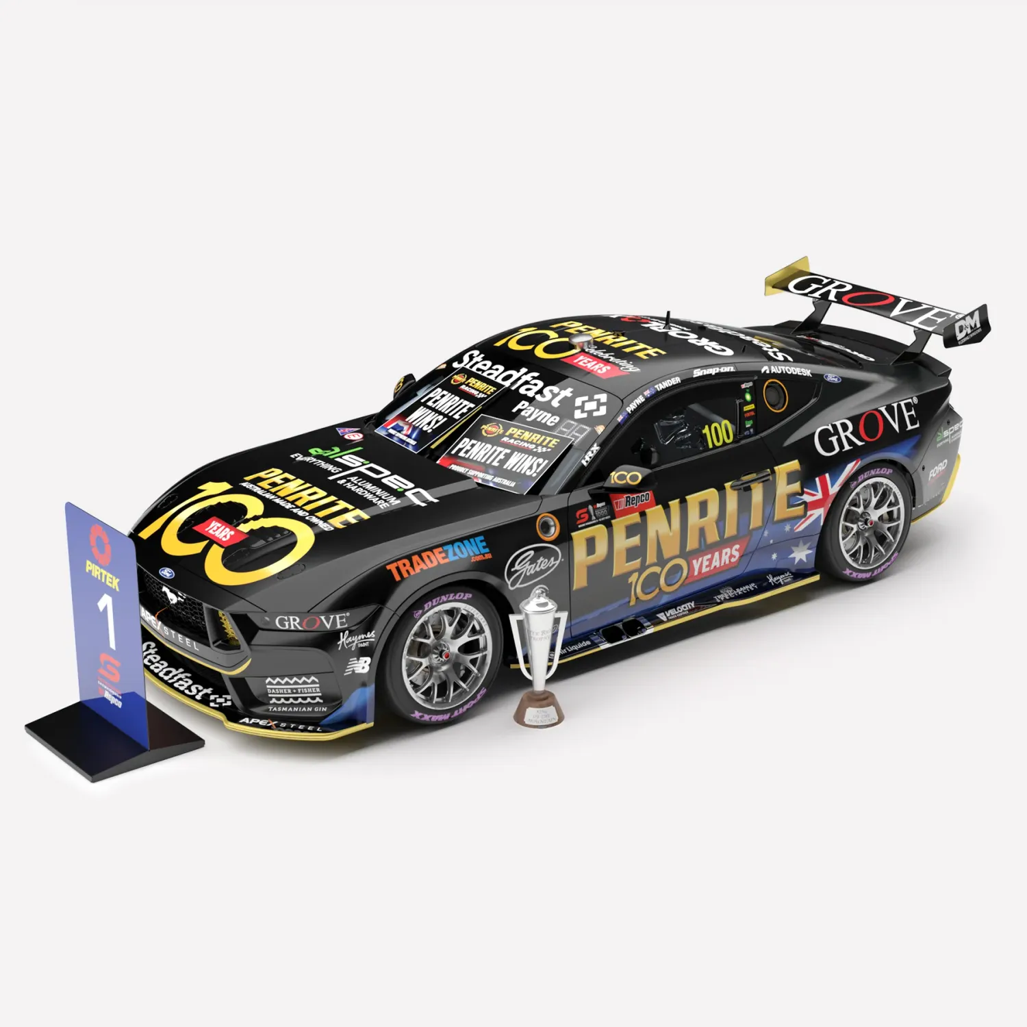 1:18 Authentic Collectables - Penrite Racing #100 Ford Mustang GT - 2025 Repco Bathurst 1000 Winner - Drivers: Matthew Payne / Garth Tander