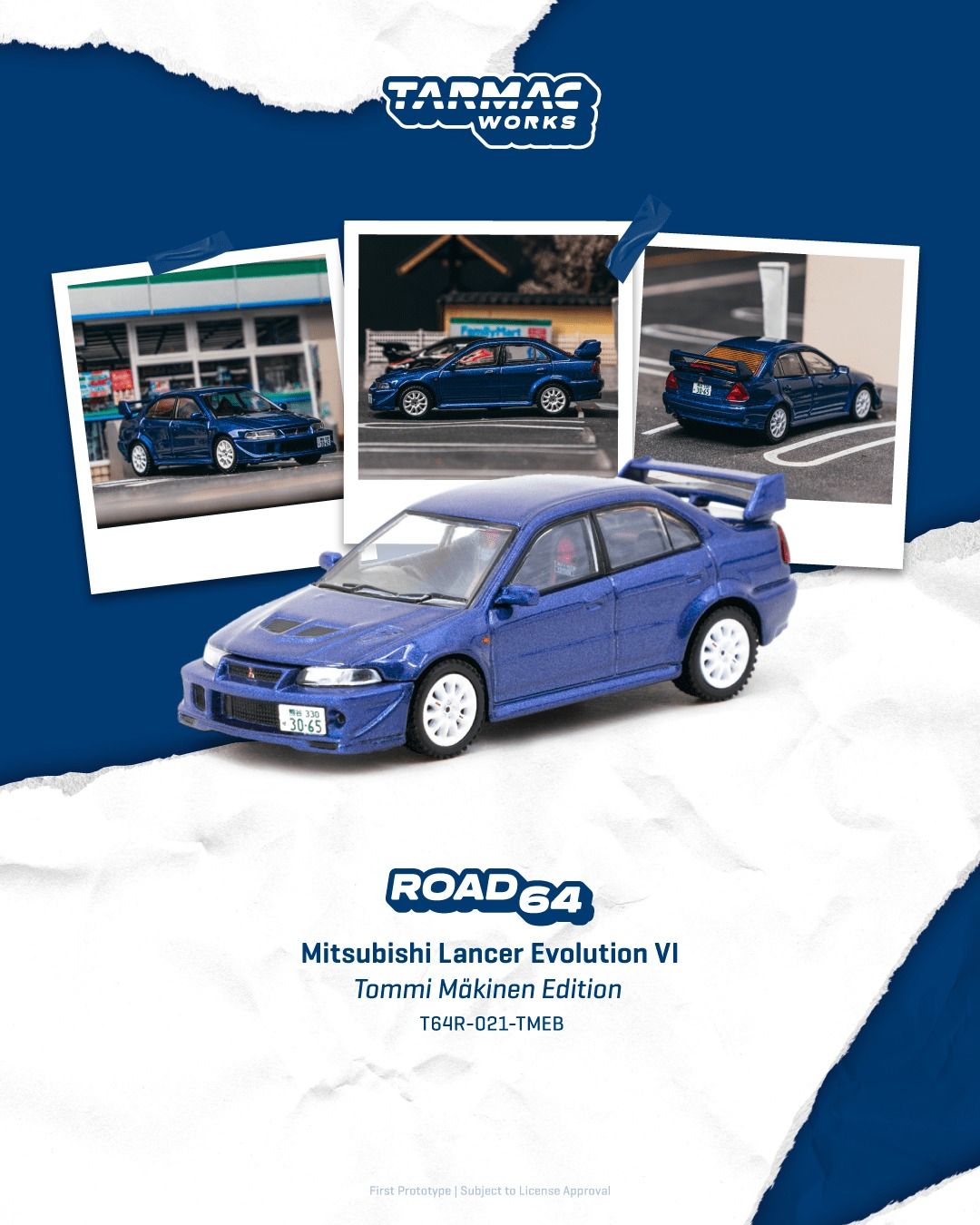 1:64 Tarmac - Mitsubishi Lancer Evolution VI, Tommi Mäkinen Edition, blue